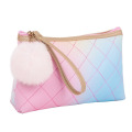 Lingge Rainbow Juice Color Ladies Pouch Leather Cosmetic Makeup Bag with Pompom